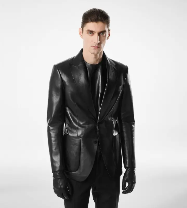 BUTTERY LEATHER BONDED BLAZER BLACK online